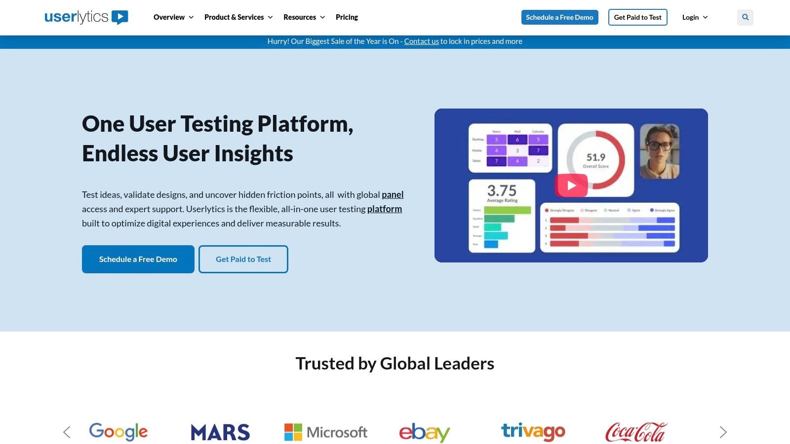 Userlytics dashboard showing user test results and analysis