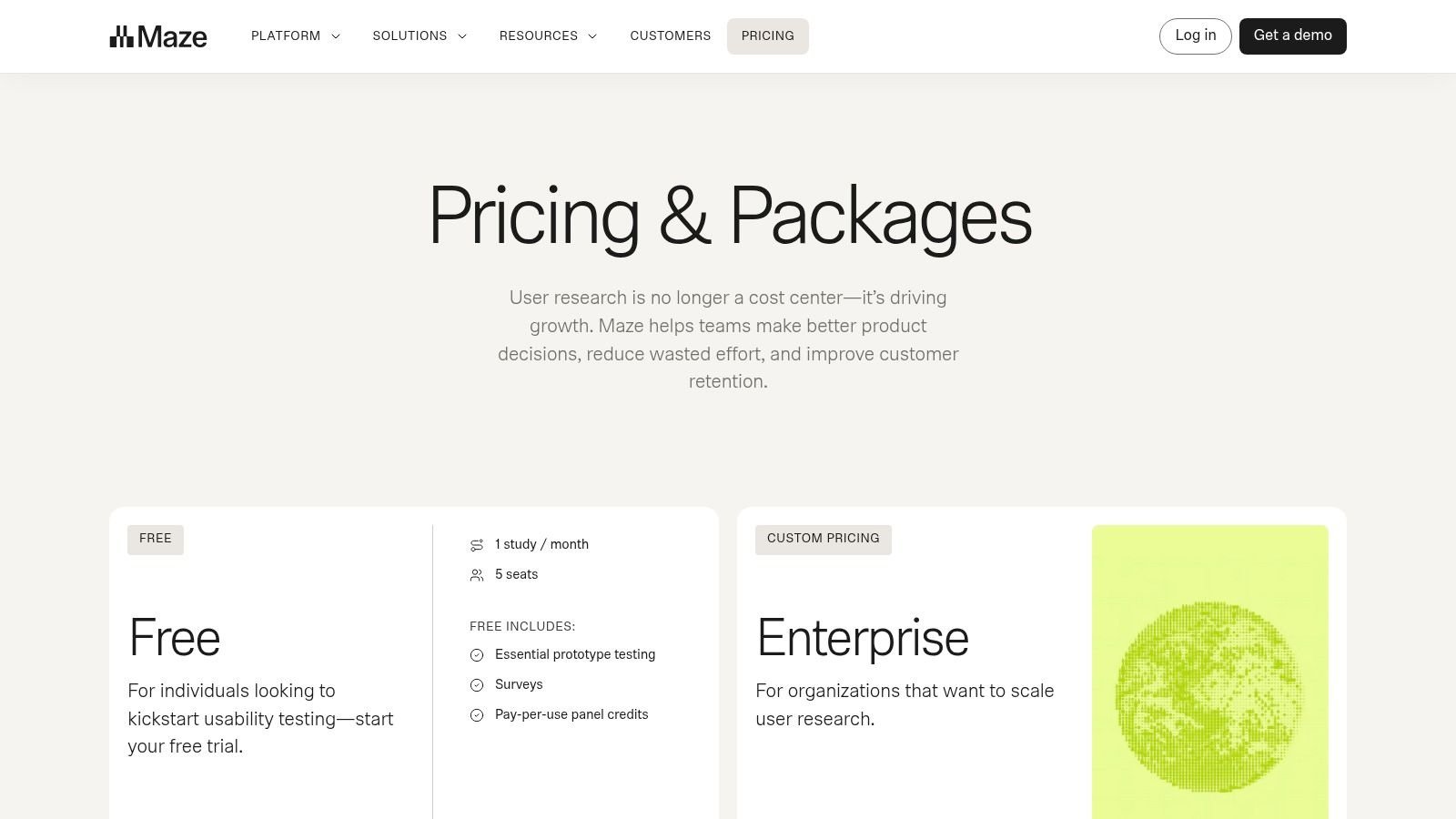 Maze user testing tool pricing plans